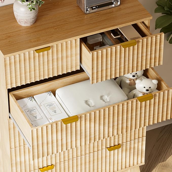 BORNOON 46" Tall Dresser for Bedroom, 6-Drawer Fluted Chest of Drawers