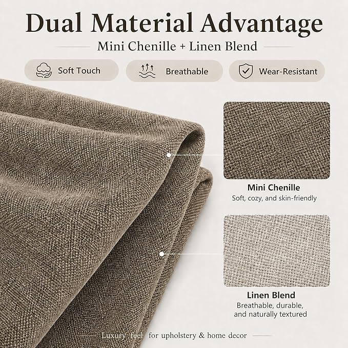 Mini Chenille Linen Blend Upholstery Fabric by the Yard, 57 Inch Wide Soft