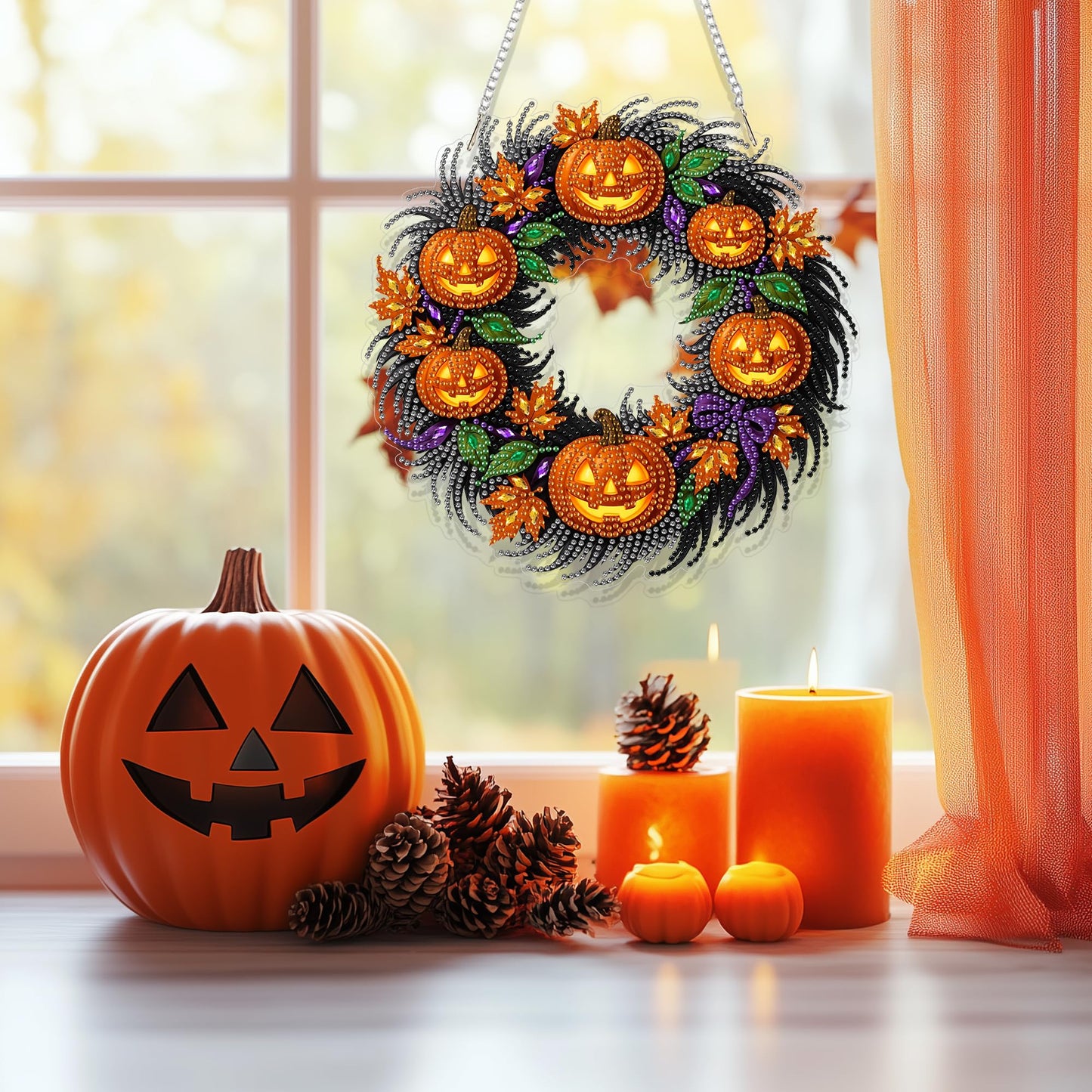Eiflow Halloween Diamond Art Hanging Kit for Adults Wreath, DIY Diamonds Painting Door Hanger Board Kit, Special Crystal Diamond Art Painting Pendant Ornament