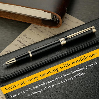 Black Lacquer Rollerball Pen - Stunning Luxury Pen, 24K Gold Plating, Schmidt Refill, Precision Flow Ink, Best Roller Ball Gift Set for Men & Women, Professional, Executive Fancy, Nice Pens