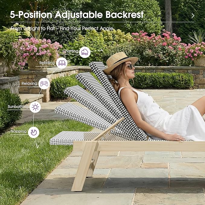 PURPLE LEAF Extra Large Patio Chaise Lounge 2 Pieces French Outdoor Wicker