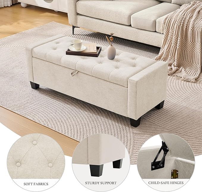 Huatean Home 43" Ottoman with Storage, Storage Ottoman Bench with Safety Hinge