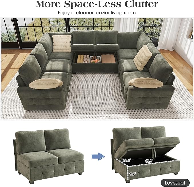 Ihanherry Large U-Shaped Sectional Sofa Bed, 8-Seater Convertible Sleeper