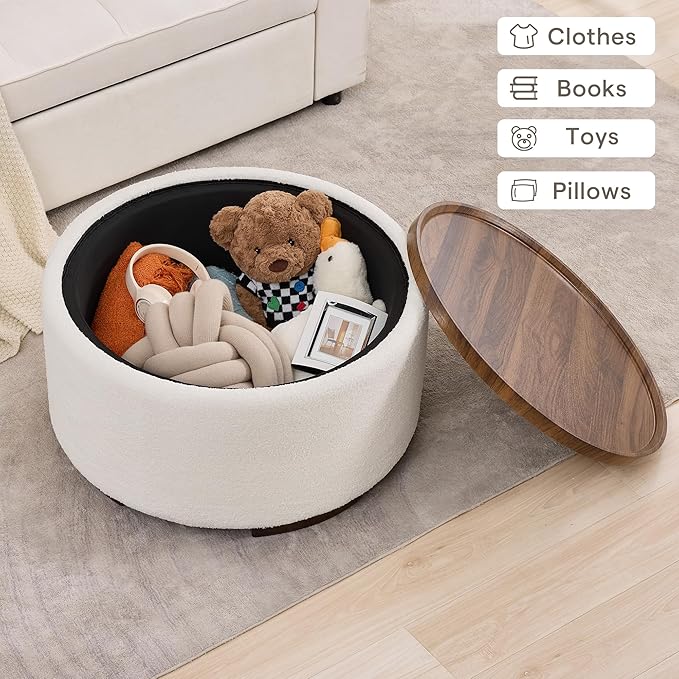 29.5 Inch Round Storage Ottoman Coffee Table, Modern Circle Coffee Table