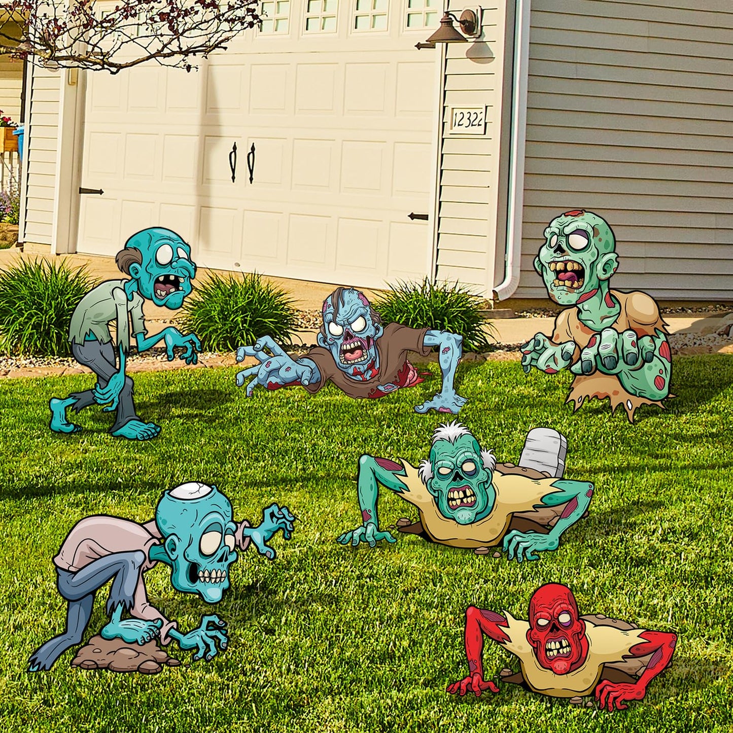 6 Pack Halloween Scary Zombie Monster Yard Signs with Stakes Sturdy Corrugated Yard Decorations Cartoon Props for Zombie Lawn Patio Decor Halloween Skeleton Garden Outdoor Party Decorations