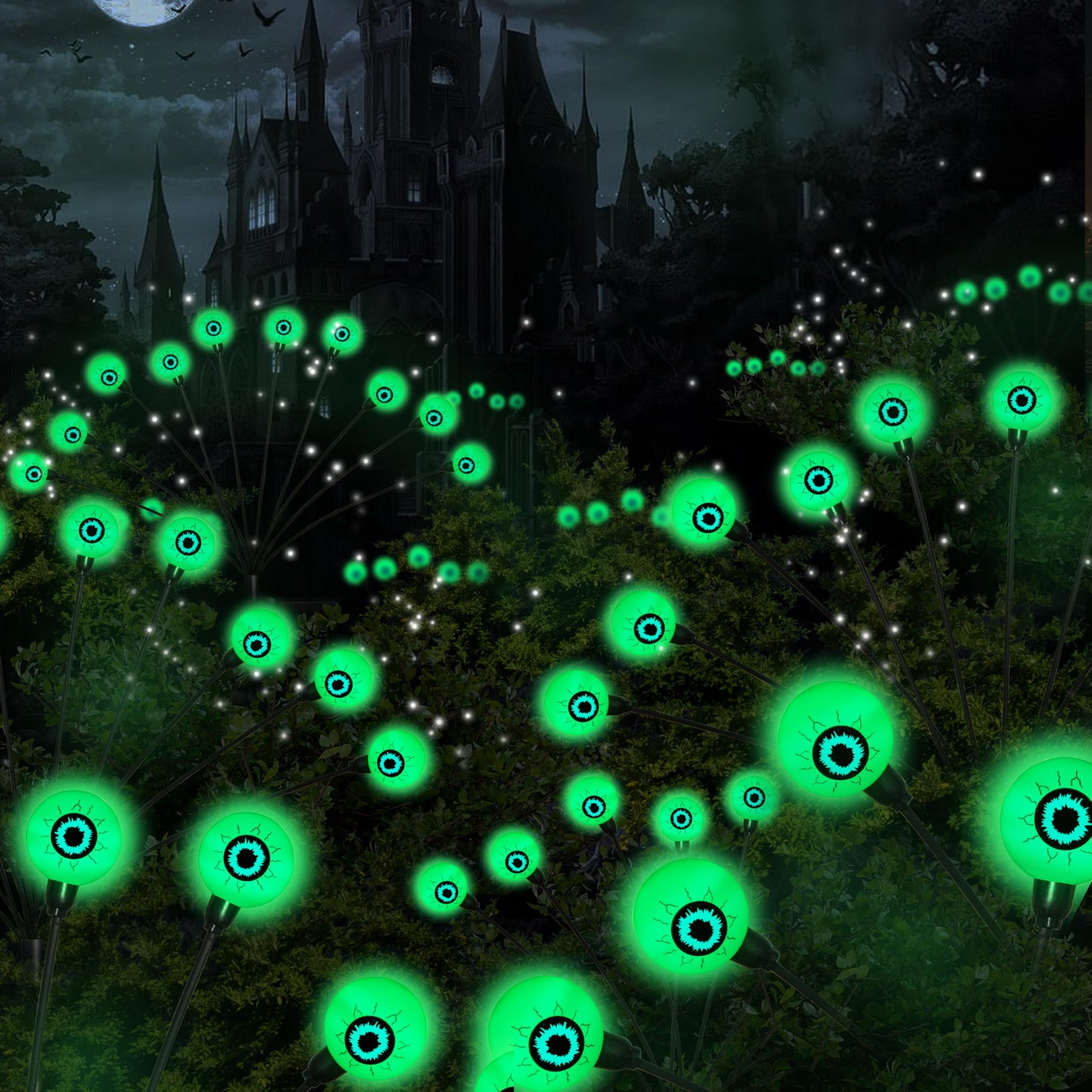 Halloween Decorations, 4 Pack 40LED Solar Halloween Lights Outdoor Scary Eyeball Waterproof Halloween Solar Garden Lights Swaying Firefly Lights for Yard Garden Patio Party Decor Green