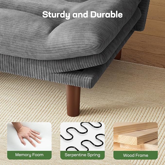 Marsail 75" Futon Sofa Bed, Convertible Corduroy Futon Couch