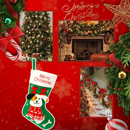 Hopearl 16'' Dog Christmas Stocking 3D Pet Holder Puppy Ornament Gifts Bags for Pets Decoration Holiday Party Supply Seasonal Ornament, Green