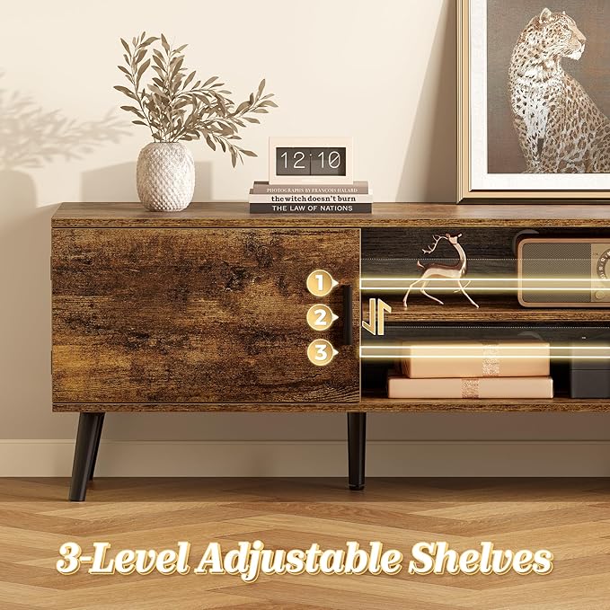 SUPERJARE TV Stand for 55, 65 Inch TV, 63 Inch Entertainment Center