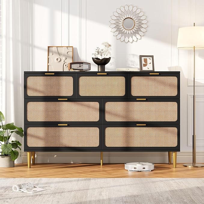 GarveeHome Rattan 7 Drawer Dressers