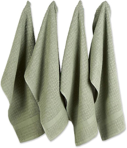 DII Basic Terry Collection Waffle Dishtowel Set, Solid Artichoke, 4 Piece