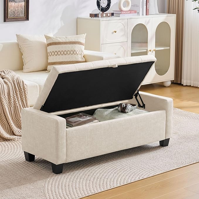 Huatean Home 43" Ottoman with Storage, Storage Ottoman Bench with Safety Hinge