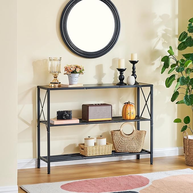 Hoctieon Industrial Console Table, 3 Tier Entryway Table, Hallway Table
