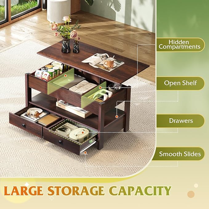 WLIVE Coffee Table, Lift Top Coffee Table