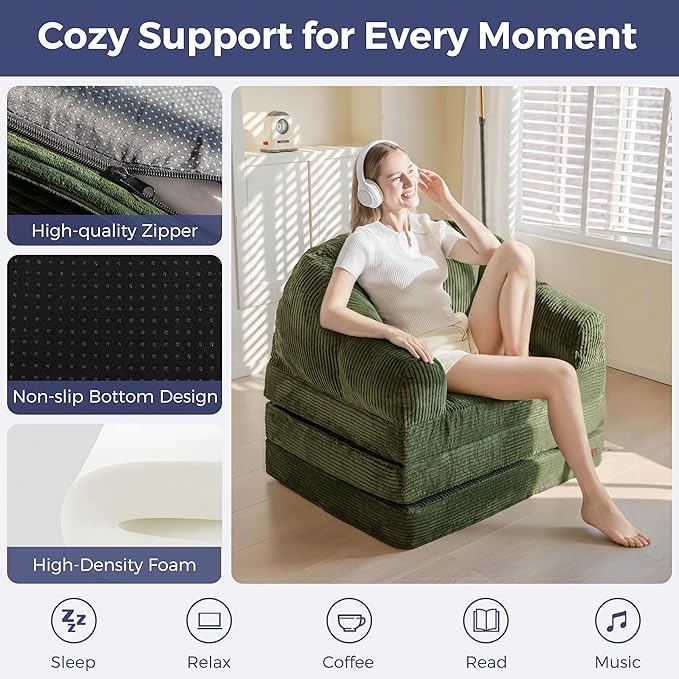 MAXYOYO Folding Sofa Bed with Backrest, Boneless Fold Out Couch Bed with Handle
