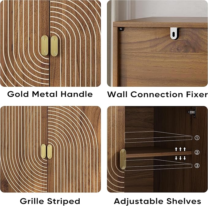 Modern Sideboard Storage Cabinet: Geometric Pattern Wooden Buffet