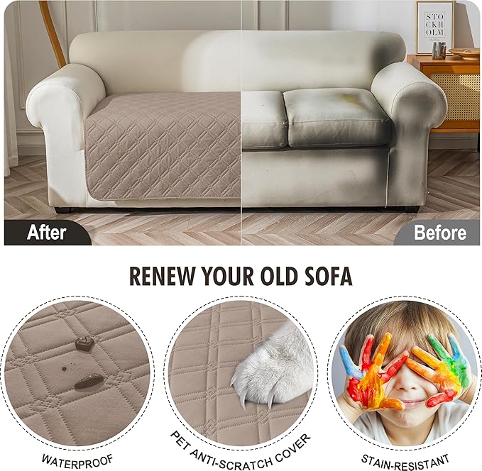 Genina Waterproof Couch Cover, Washable Anti-Slip 67 inch Sofa Covers