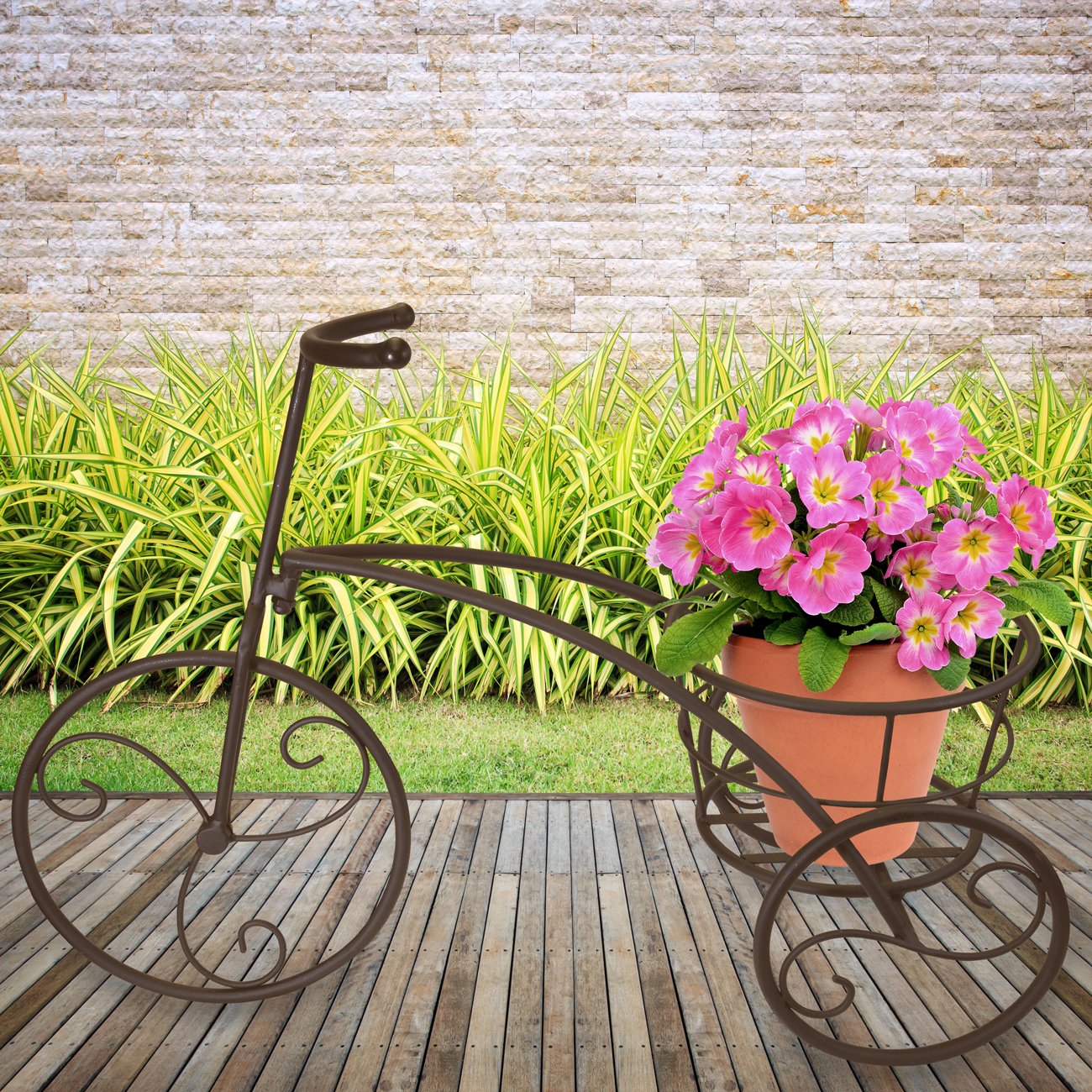 Sorbus Tricycle Plant Stand - Flower Pot Cart Holder - Ideal for Home, Garden, Patio - Great Gift for Plant Lovers, Housewarming, Mother’s Day - Parisian Style (Single Pot, Bronze)