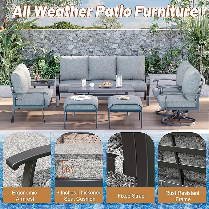 HOMREST Outdoor Furniture Thickened Cushion 360 Degree Swivel Rocking Patio