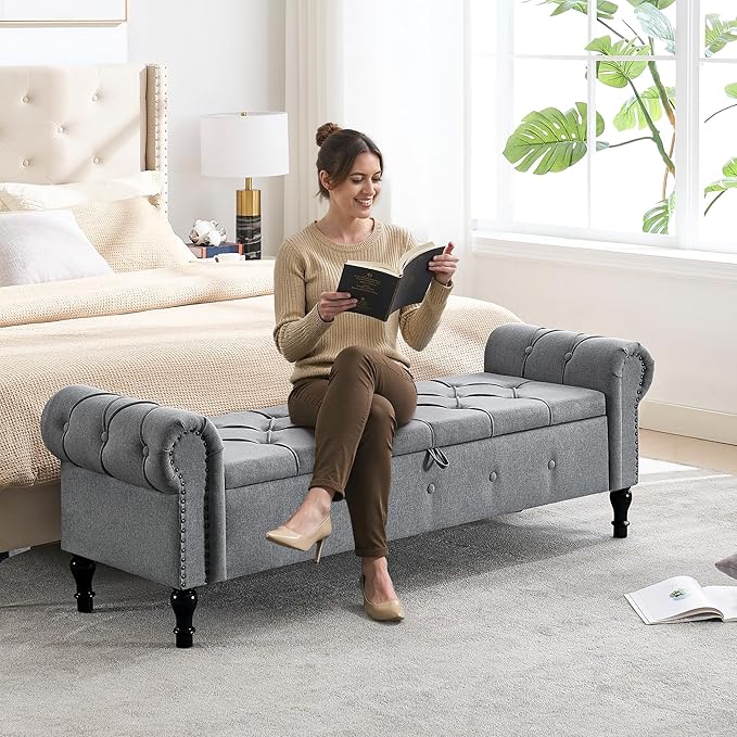 67 Inch Storage Bench for Bedroom, End of Bed Bench, King Size Benches