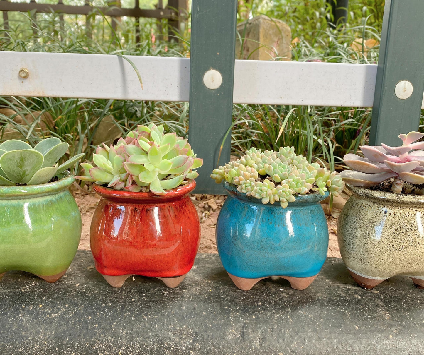 Casktcom 4PCS Handcraft Glazed Succulent Planters，Small Ceramic Succulent Pots with Drainage，Small Pots for Succulents - Mix Color Set