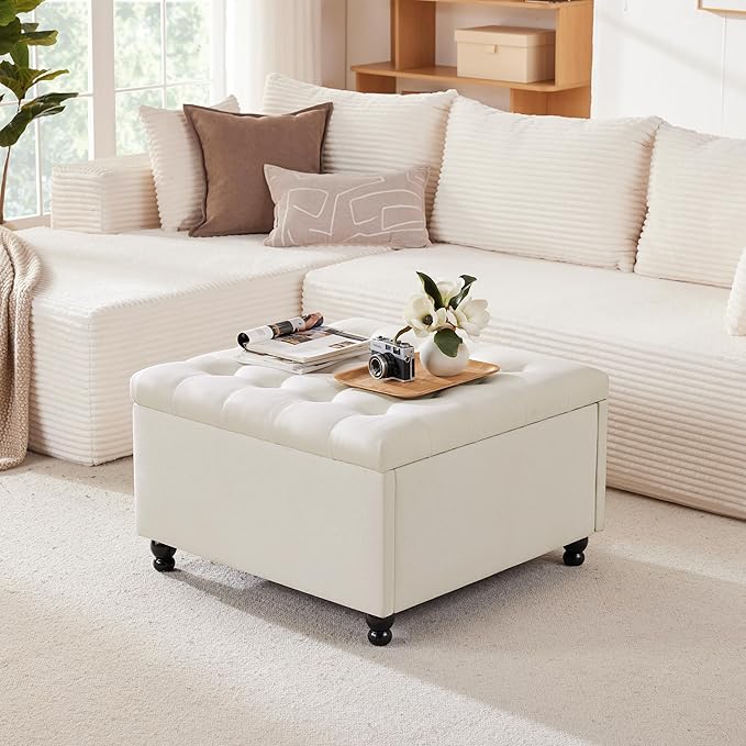 Weture 30 Inch Large Square Storage Ottoman Coffee Table, Oversized Square