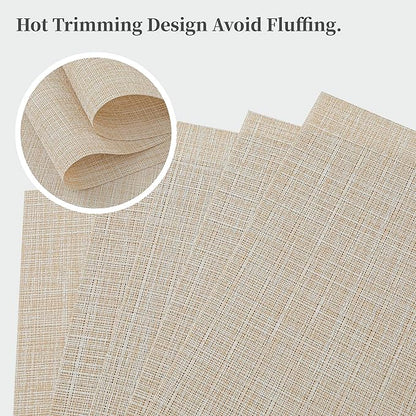 Leetaltree Beige Placemats Set of 24 - Heat Resistant Non-Slip Place mats for Dining Table, Washable Durable PVC Vinyl Woven Table Mats(Beige, 24)