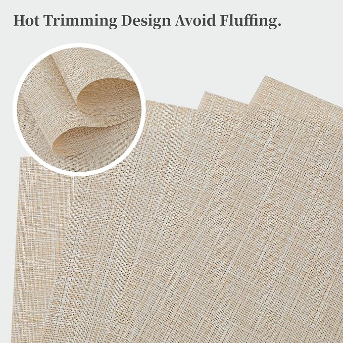 Leetaltree Beige Placemats Set of 20 - Heat Resistant Non-Slip Place mats for Dining Table, Washable Durable PVC Vinyl Woven Table Mats(Beige, 20)
