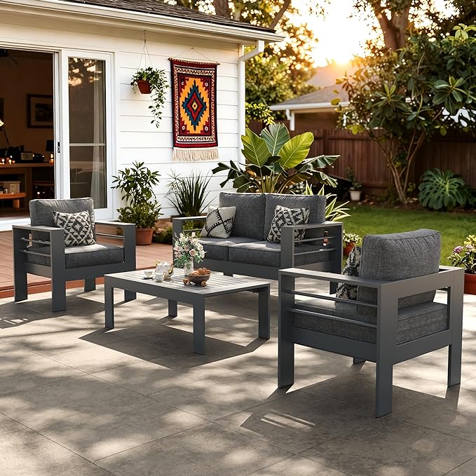 LayinSun Outdoor Aluminum Furniture Set, 4 Pieces Patio Sectional Conversation