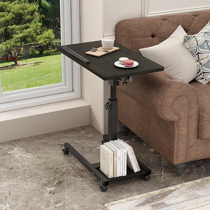 Mobile Height Adjustable Laptop Desk with Mouse Pad, Portable Laptop Desk Rolling Tiltable Table with Small Side Table for Couch,Rolling Computer Stand