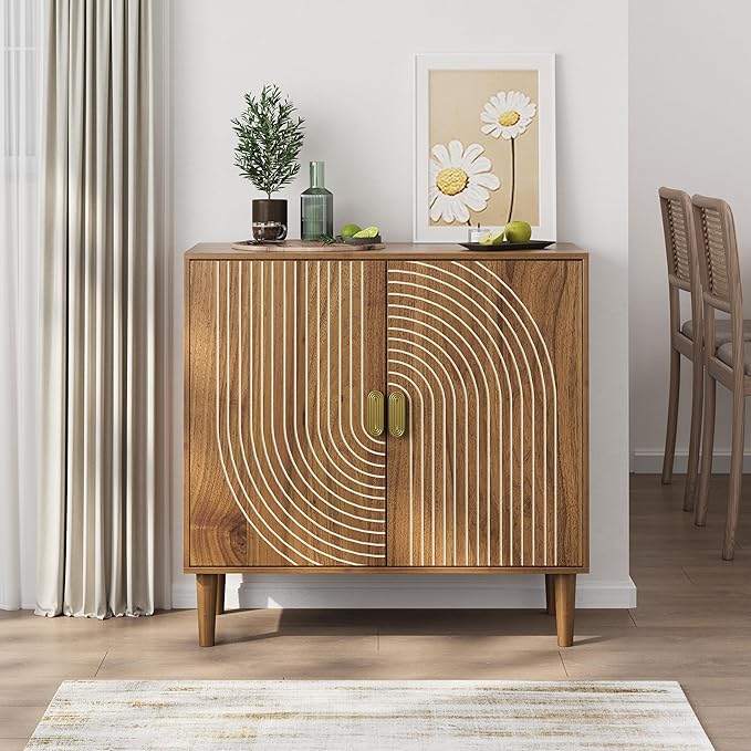 Modern Sideboard Storage Cabinet: Geometric Pattern Wooden Buffet