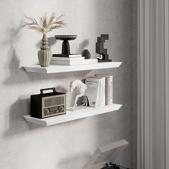 Fun Memories Floating Shelves 32 Inch Long, 9.3 Inch Deep Classic Crown Molding