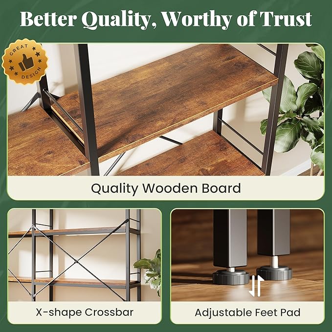 Huuger 5 Tier Bookshelf, L Shaped Corner Bookshelf