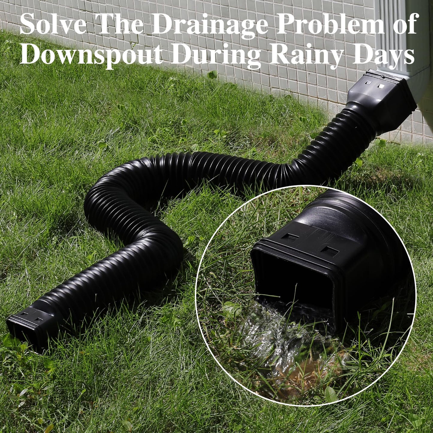 Gutterlix 1 Pack Flexible Gutter Downspout Extensions Extendable from 21" to 67", Downspout Extender Comes with Adapters, Thickened Down spout Drain Extension for Rainwater Drainage(Black)