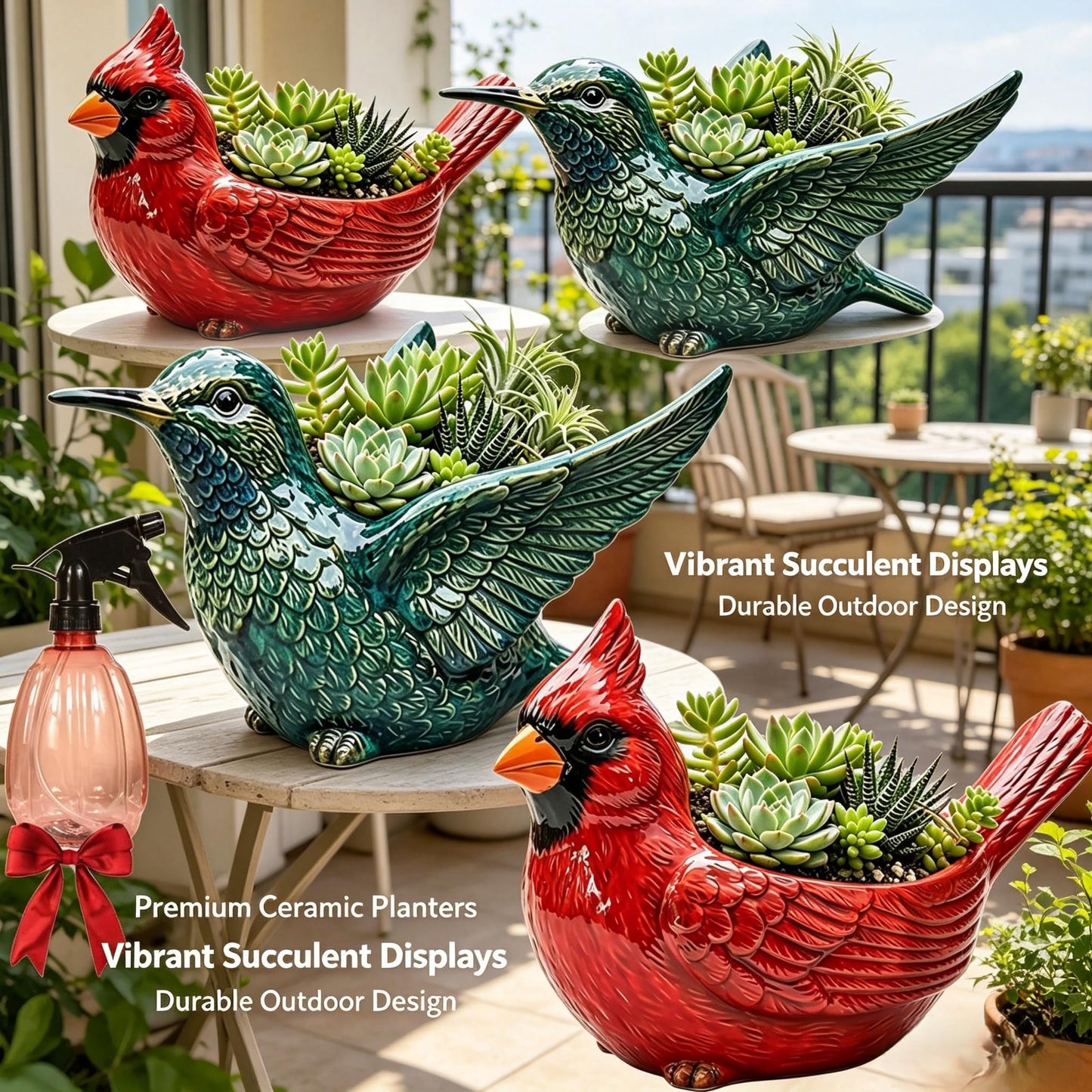 Resin Cardinal Bird Succulent Planter 7.8in with Drainage Hole Blue Shaped Flower Pot for Indoor Outdoor Garden Decor