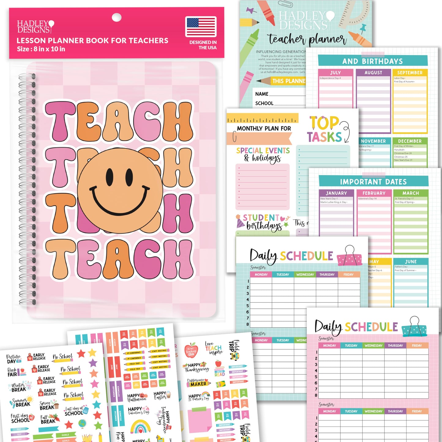 Hadley Designs Teacher Planner 2025-2026 – Lesson Planner Book for Teachers Must Haves, Undated Teacher Planners, Lesson Plan Notebook, Homeschooling Planners, Teachers Appreciation Gifts