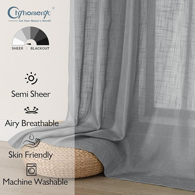 Chyhomenyc Charcoal Grey Semi Sheer Curtains 54 Inch Length