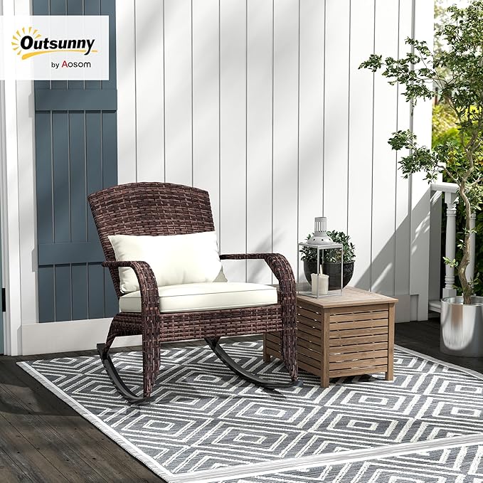 Outsunny Outdoor Wicker Adirondack Rocking Chair, Patio Rattan Rocker Chair