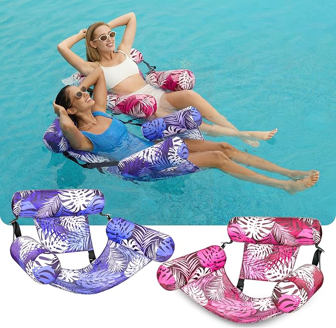 SLOOSH Inflatable Pool Floats Adult, 2 Packs Floating Lounge Chairs, Blow up