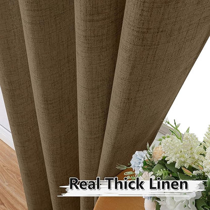 Tollpiz Linen Tier Curtain Rod Pocket Semi Sheer Half Kitchen Curtains Burlap Light Filtering Thick Linen Drape for Bathroom, 30 x 36 inches Long, Brown, Set of 2 Panels