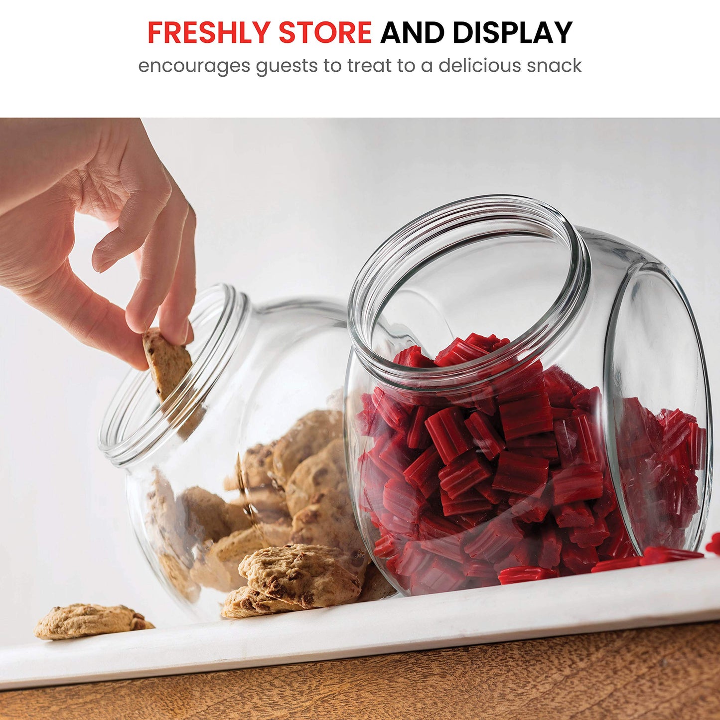 Bormioli Rocco Pandora Glass Candy Jar 75½-Ounce Cookie Jar (2 Pack) with Plastic Airtight Seal Lid 2-Way Display, Bulk-Food Storage Jar for Snacks, Dry Food, Jelly Beans Canister, Apothecary Jars.