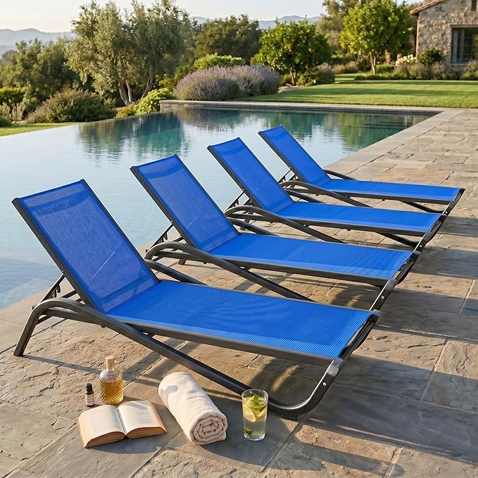 Patio Chaise Lounge Chairs Set of 4, All-Weather Aluminum Pool Loungers