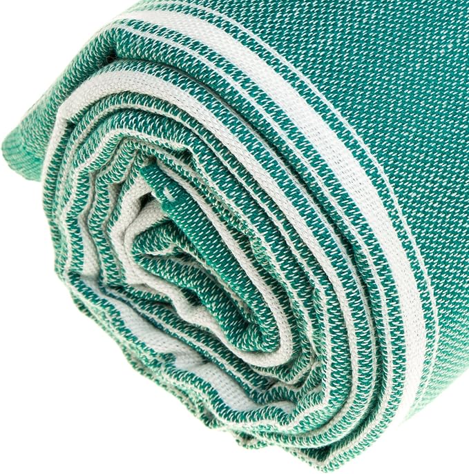 Bersuse Towels Anatolia XL Beach Blanket Throw Blanket Turkish Towel 100% Cotton Extra-Large Quick-Dry Lightweight Premium Peshtemal Towel - 61x82 Inches, Teal (Set of 6)