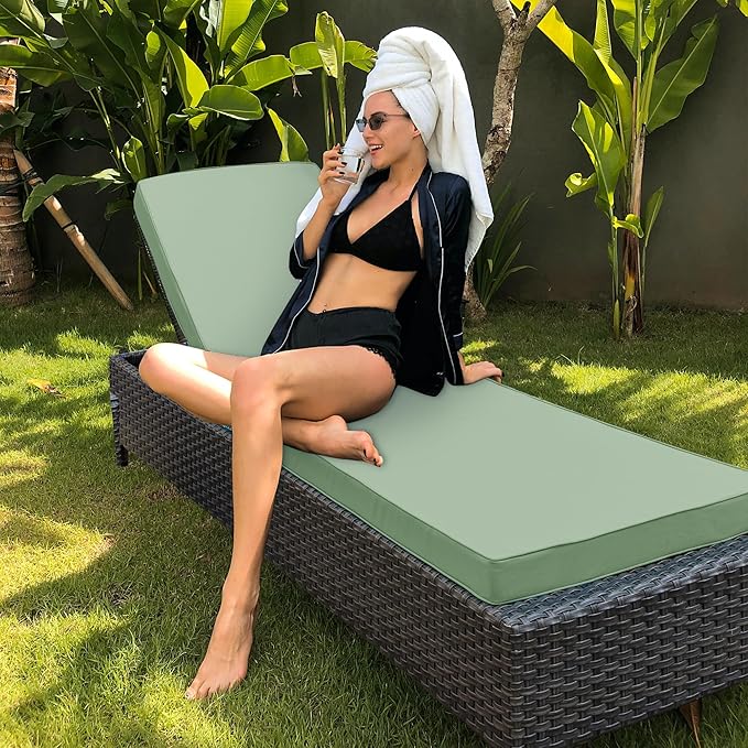 Outdoor Chaise Lounge Cushion Set of 2, Fadesafe Water-Repellent Lounge Deck