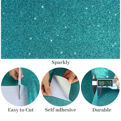 VaryPaper Teal Glitter Wallpaper Stick and Peel Decorative Glitter Contact Paper for Cabinets Craft Removable Self Adhesive Sparkle Teal Wall Paper for Girls Bedroom Accent Wall Covering 15.7''x78.7''