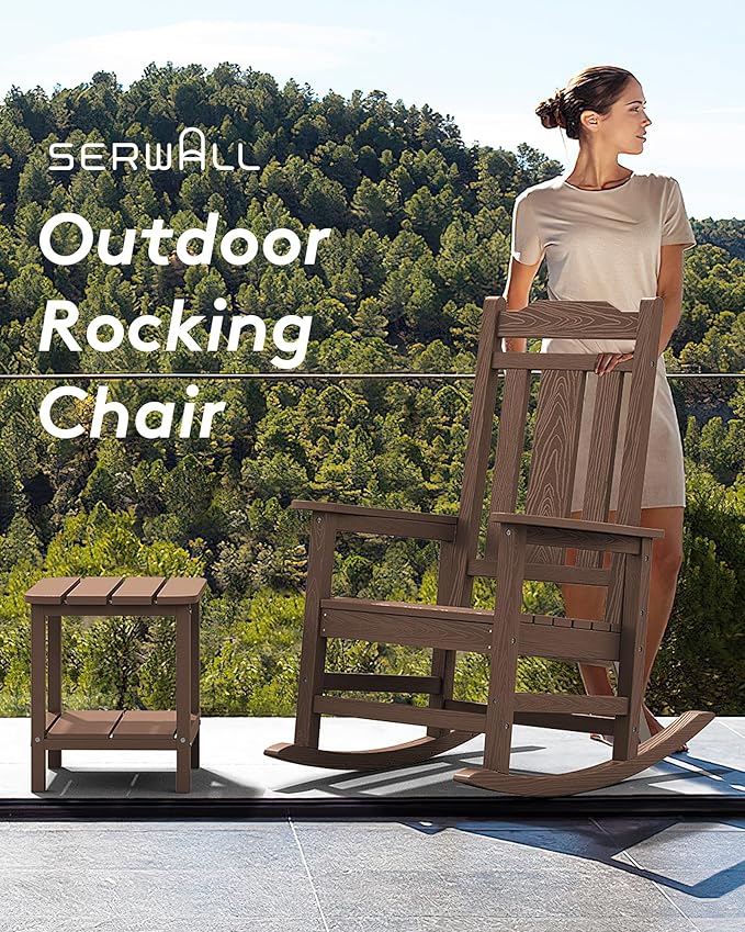 SERWALL Oversized Rocking Chair Set of 4 Outdoor, HDPE Outdoor Rocking Chair