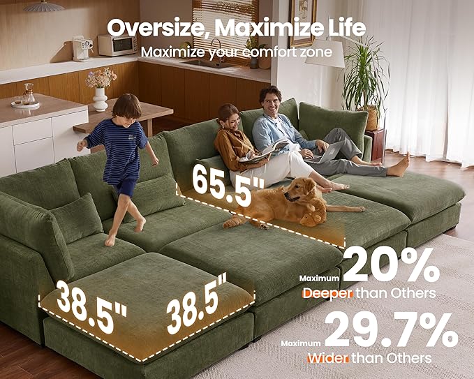 77" Oversized Chenille Couch Modular Sectional Sofa, Washable Cloud Couch