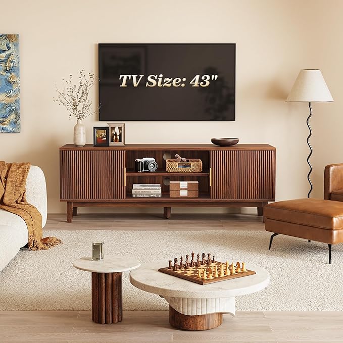 PRAISUN 54 Inch TV Stand for 50, 55 Inch TV, Fluted Entertainment Center