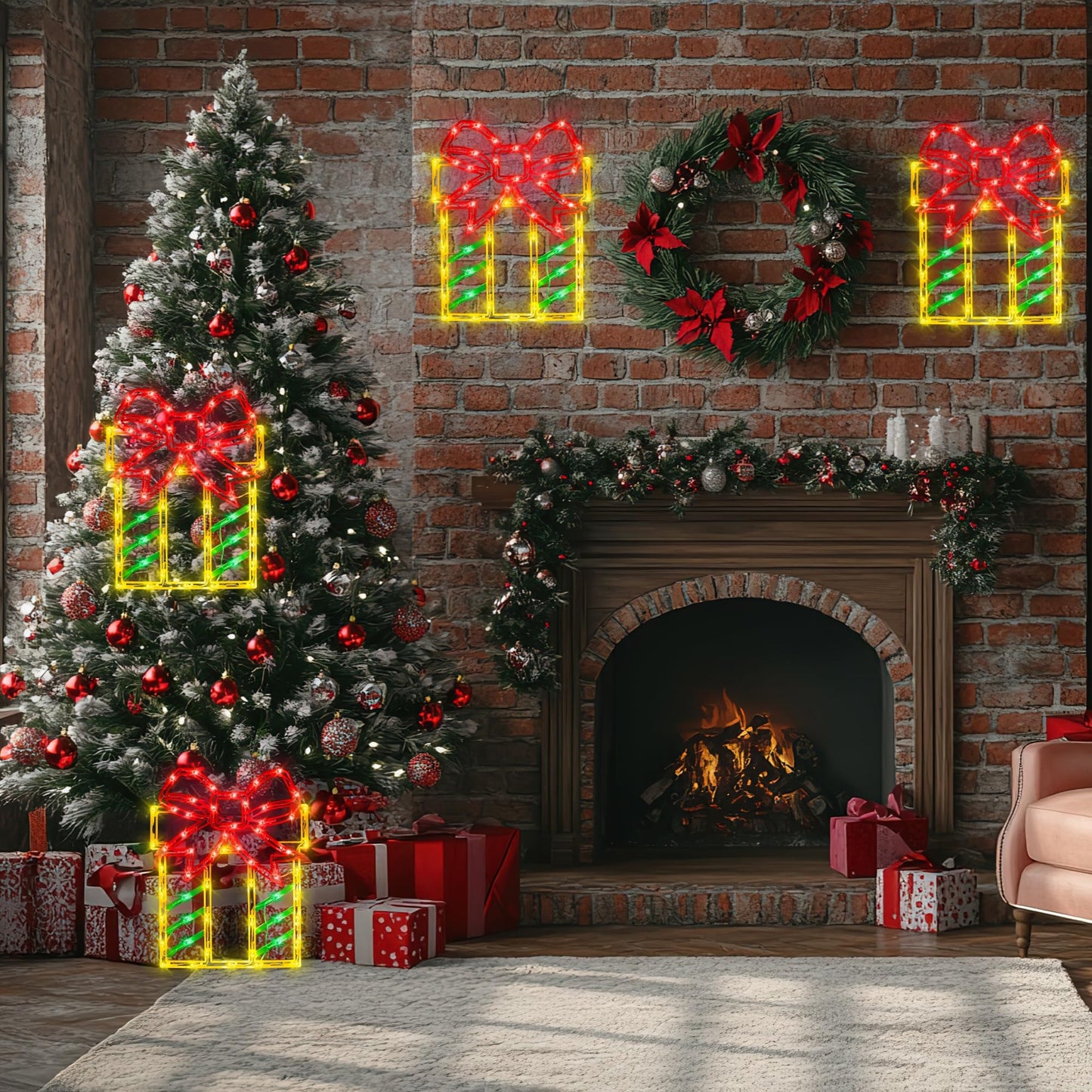TRWYMZ 16" Christmas Window Silhouette Lights Decorations - 4 Pack Christmas Lighted Gift Boxes- Used for Holiday Christmas Trees, Wall, Fireplaces, Interior and Exterior Door and Window Decorations