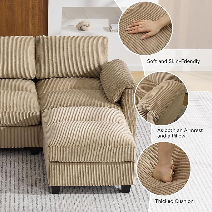 87.5'' L Shaped Modular Sectional Sofa, 3 Seater Cloud Couch